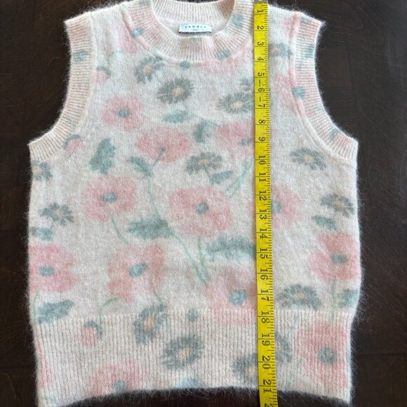 Sandro Mohair Alpaca Blend Sleeveless Sweater Vest In Pink Floral Sz 3 US L - Picture 13 of 13